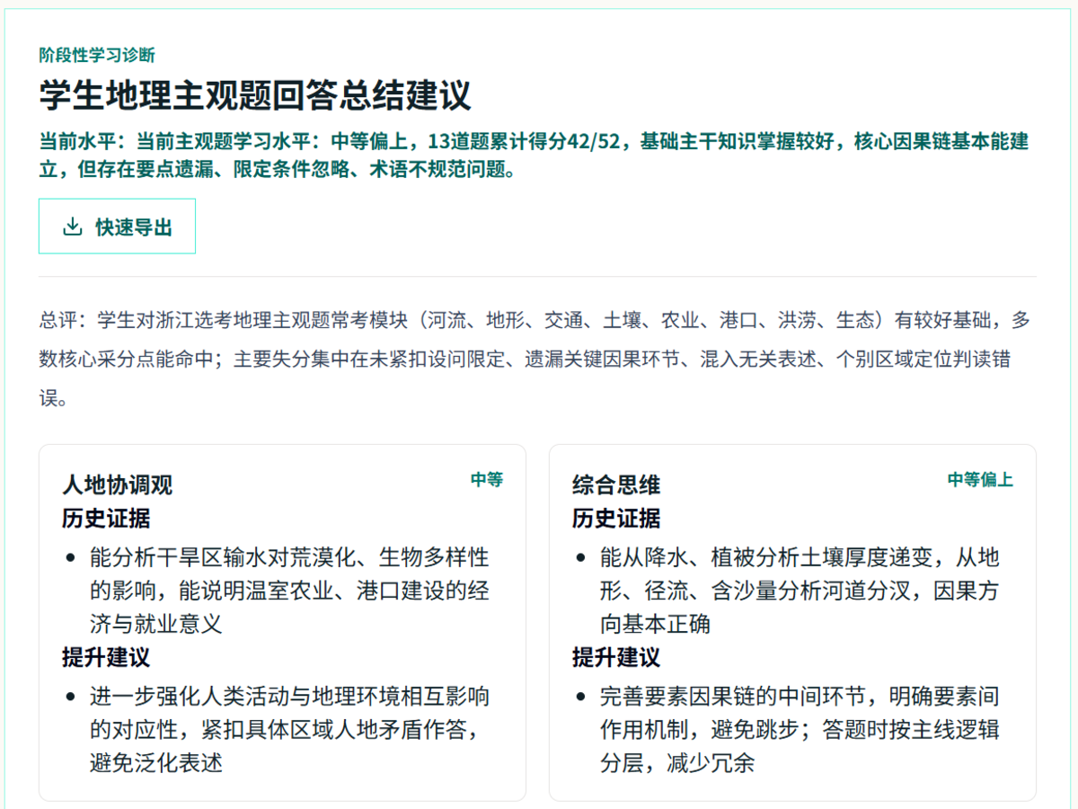 学生主观题回答总结与针对性建议